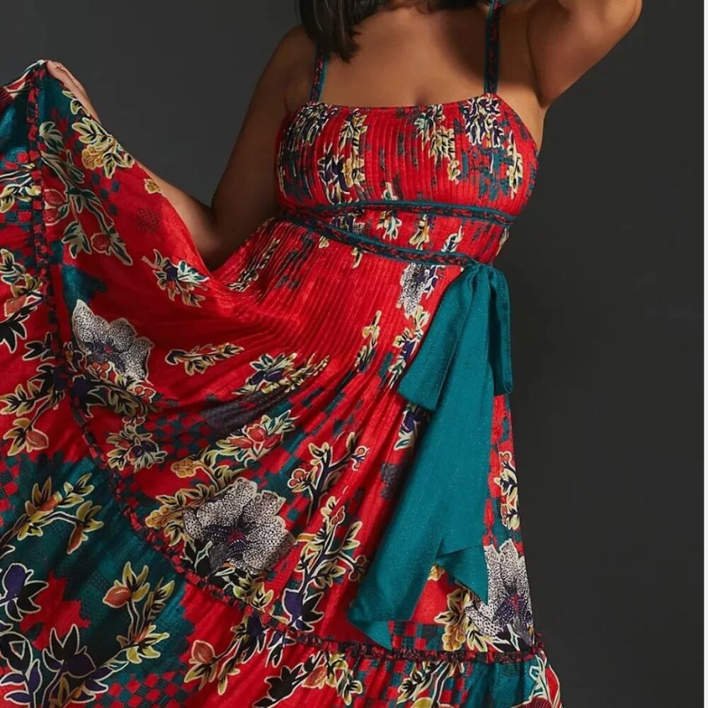 Anthropologie Bhanuni By Jyoti Pleated Floral Maxi Dress